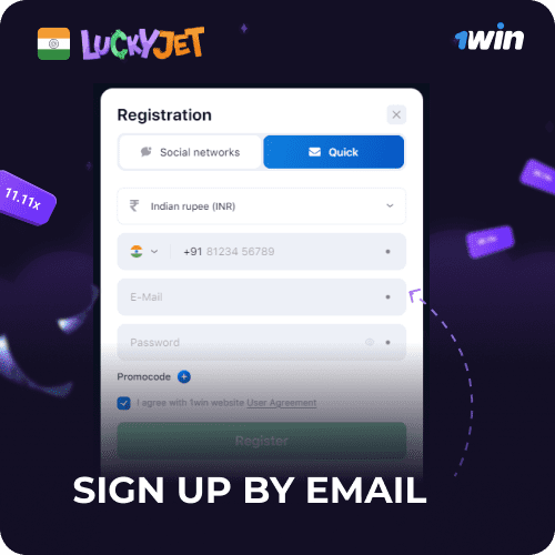 how to sign up lucky jet 1win by Email